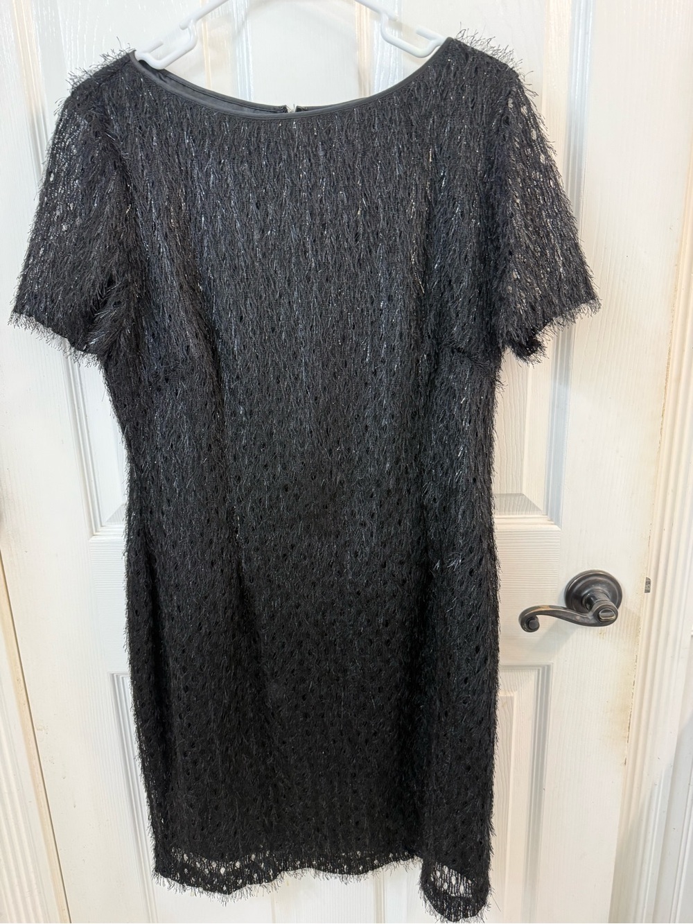 Tahari Black Textured Short-Sleeve Shift Dress